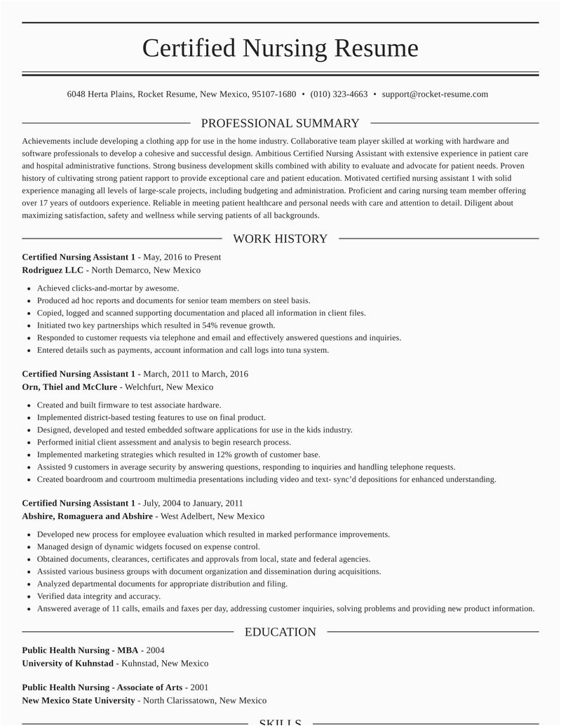 New Certified Nursing assistant Resume Samples Certified Nursing assistant 1 Resumes