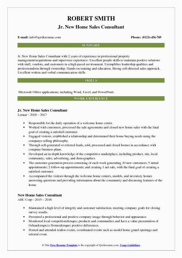 New Home Sales Consultant Resume Sample New Home Sales Consultant Resume Samples
