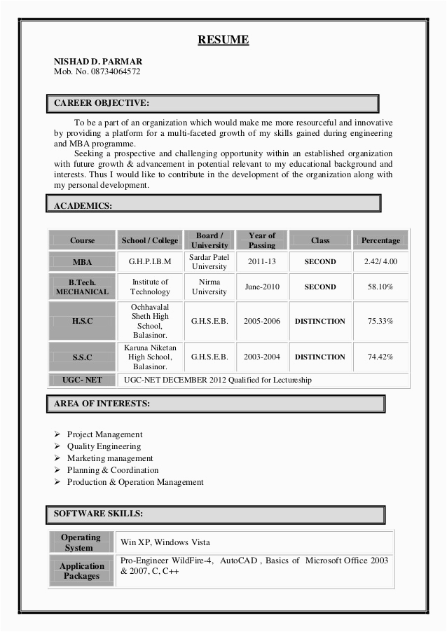 Resume Samples for Btech Cse Students Resume for Btech Students