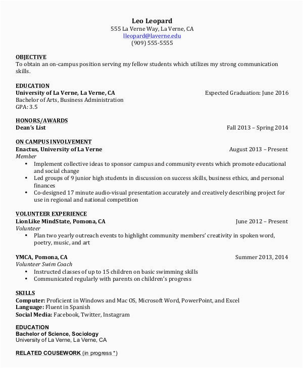 Resume Samples for College Students Pdf 11 Sample College Resume Templates Psd Pdf Doc