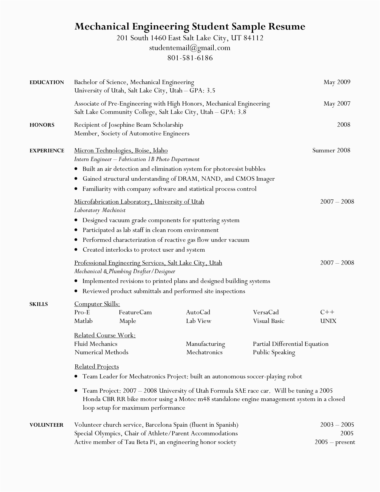 Resume Samples for Engineering Students In College Engineering Student Resume Google Search