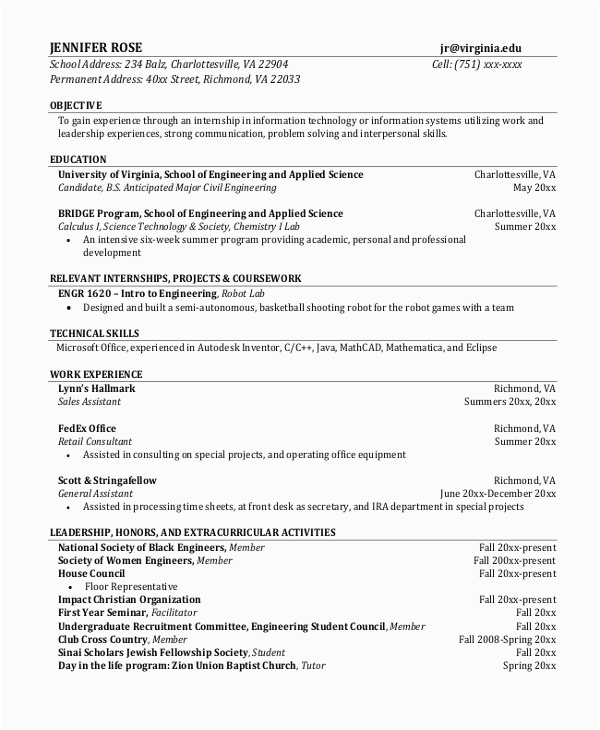 Resume Samples for Engineering Students In College Free 10 Sample Resume for College Student In Ms Word