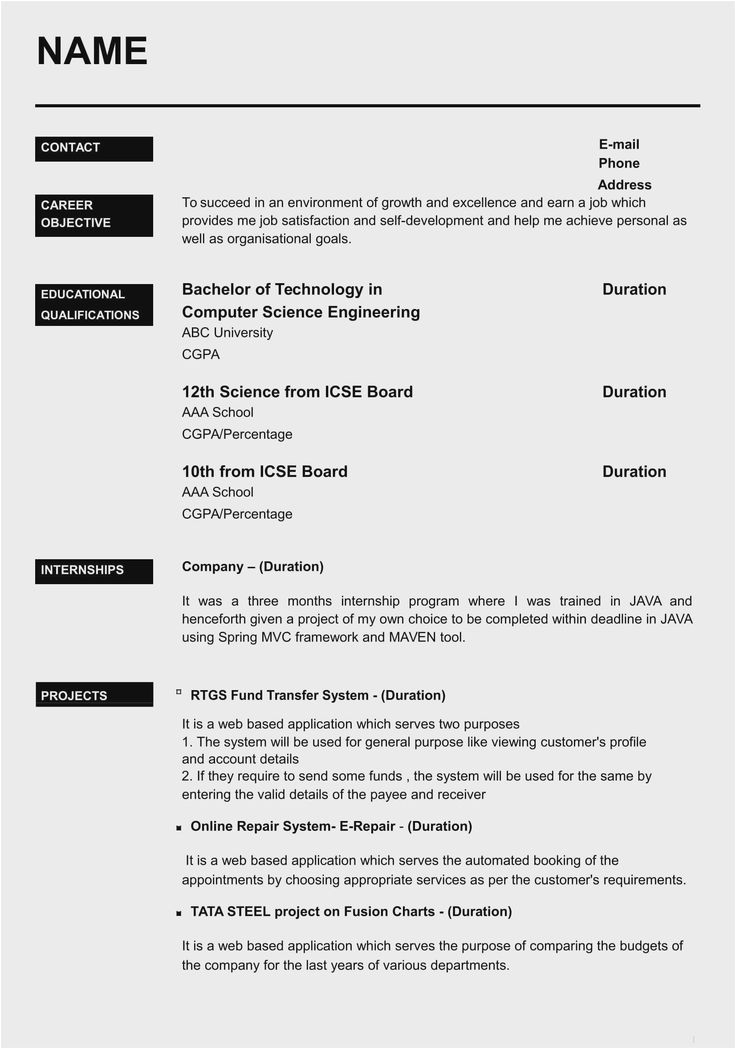 Resume Samples for Freshers In India Resume format Pdf Download for Freshers India In 2020