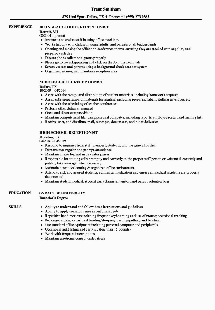 Resume Samples for Front Office Position Front Desk Receptionist Resume 95 Sample Receptionist
