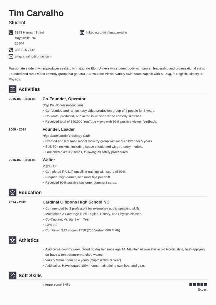 Resume Samples for High School Students Applying to College High School Resume for College Application Template Iconic