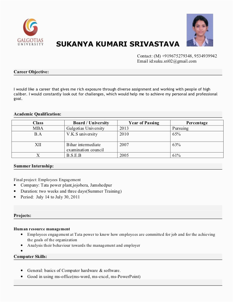Resume Samples for Mba Freshers Free Download Free Download Mba Fresher Resume format