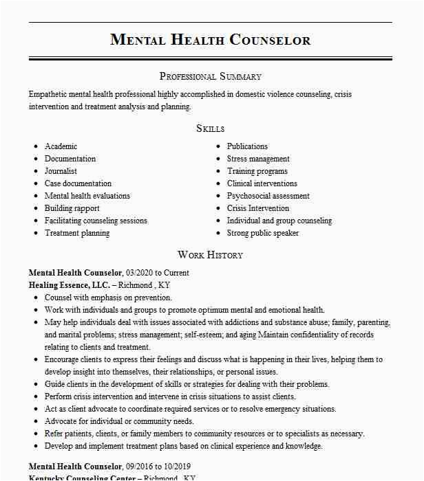 Resume Samples for Mental Health Counselors Iicaps Mental Health Counselor Resume Example Family