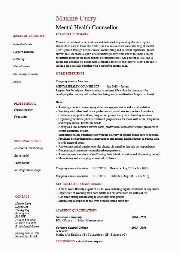 Resume Samples for Mental Health Counselors Mental Health Counselor Resume Counselling Job