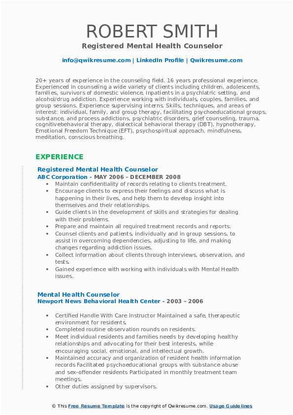 Resume Samples for Mental Health Counselors Mental Health Counselor Resume Samples