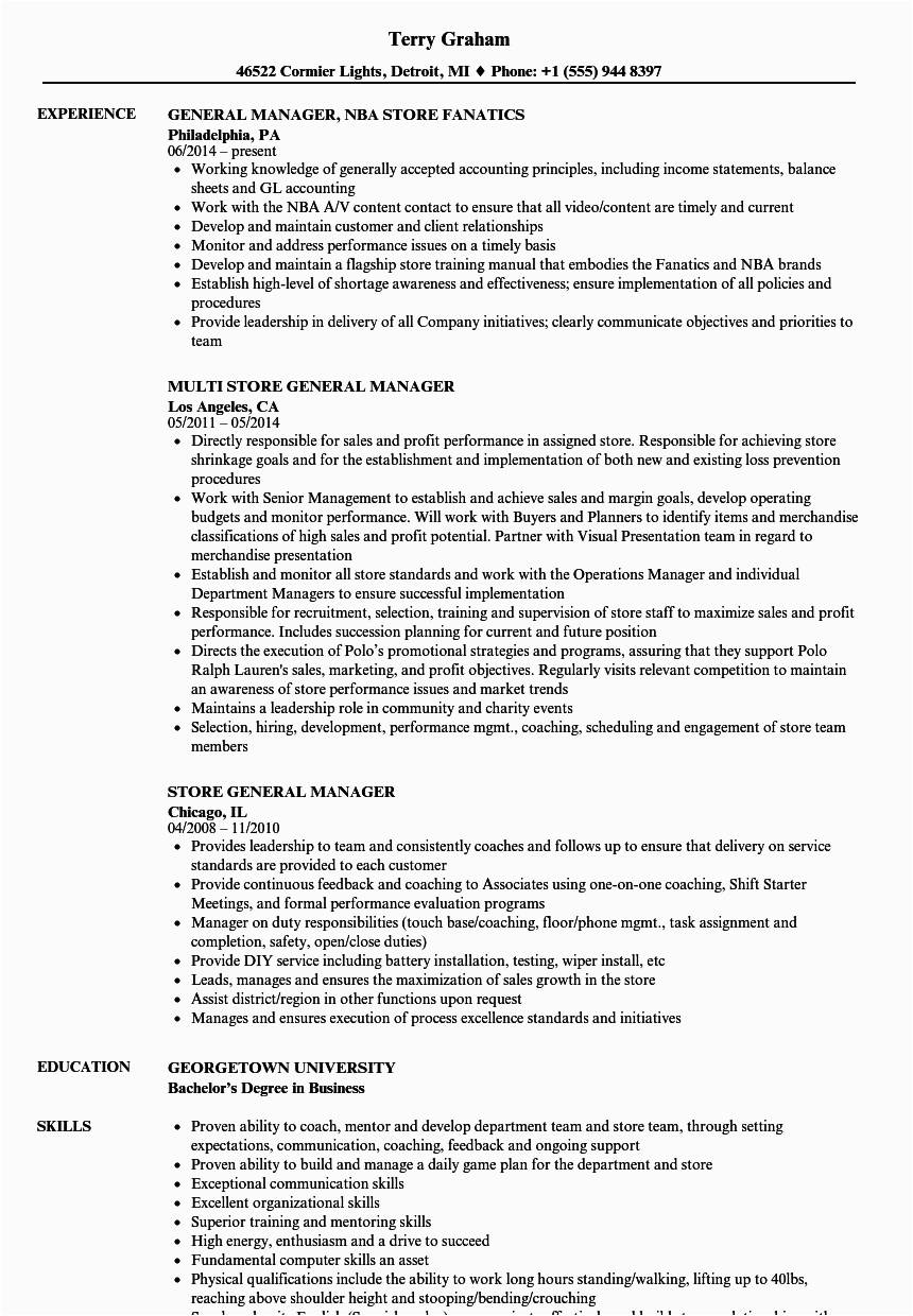 Resume Samples for Retail Store Jobs Retail Store Manager Resume Examples Free Resume Templates