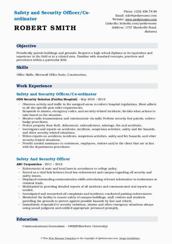 Safety Officer Sample Resume Download Pdf Safety and Security Ficer Resume Samples