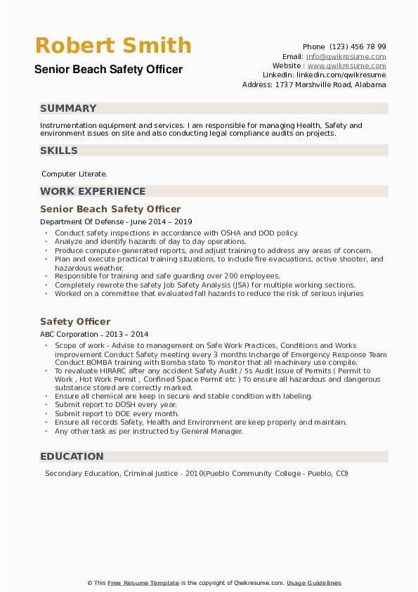 Safety Officer Sample Resume Download Pdf Safety Ficer Resume Samples