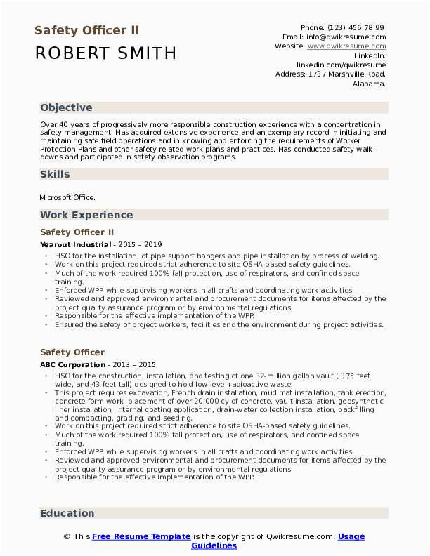 Safety Officer Sample Resume Download Pdf Safety Ficer Resume Samples