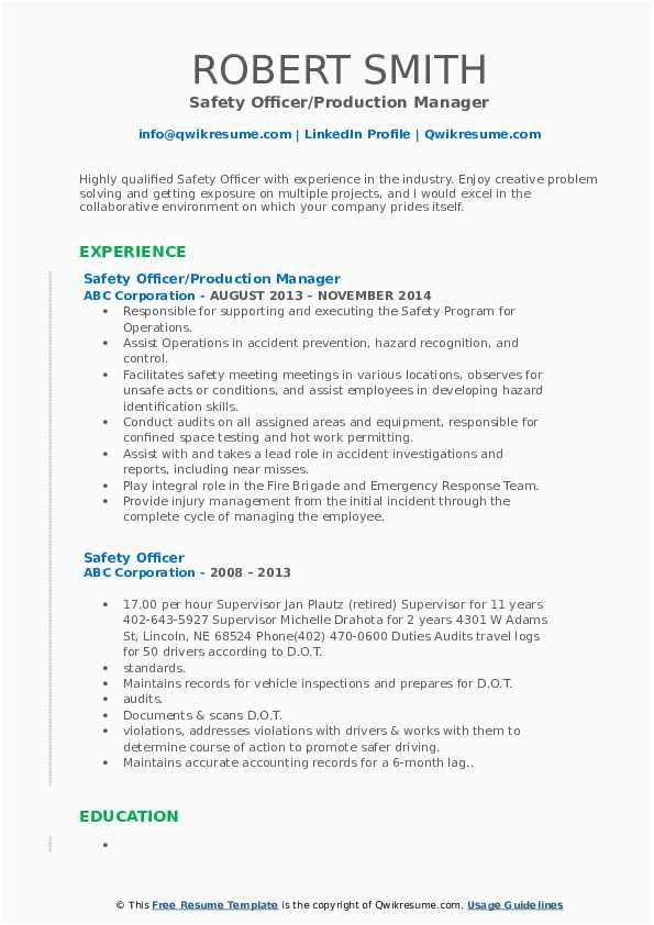 Safety Officer Sample Resume Download Pdf Safety Ficer Resume Samples