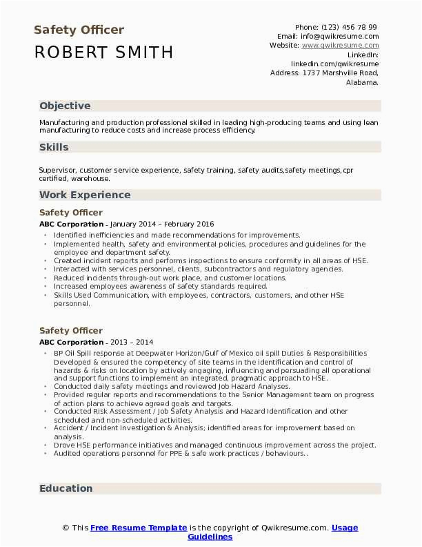 Safety Officer Sample Resume Download Pdf Safety Ficer Resume Samples