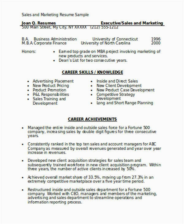 Sales and Marketing Resume Sample Pdf Marketing Resume format Template 7 Free Word Pdf