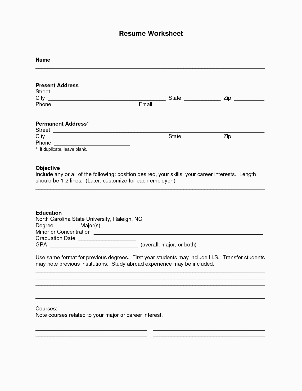 Sample Blank Resume forms to Print Free Blank Resume forms Printable