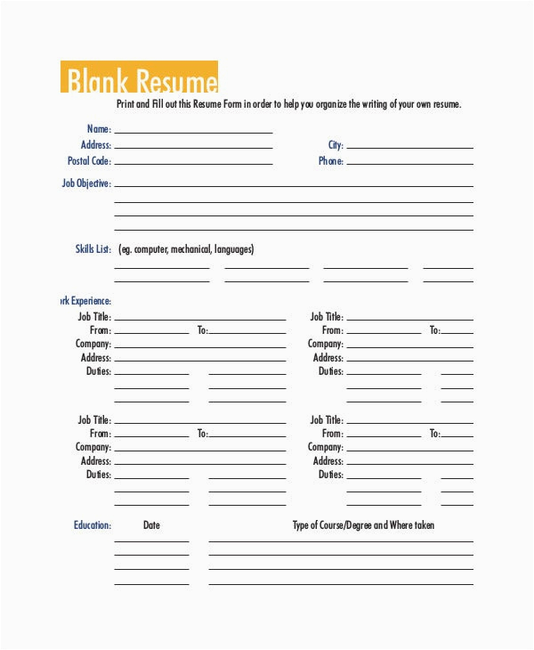 Sample Blank Resume forms to Print Printable Resume Template 35 Free Word Pdf Documents