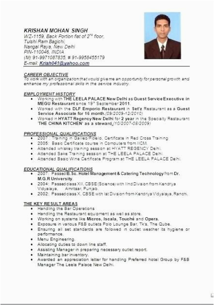 Sample Career Objective In Resume for Hotel and Restaurant Management Resume format In Word for Hotel Management Fresher Best