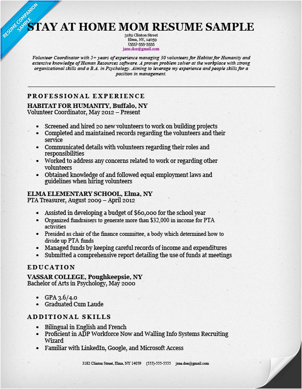 Sample Combination Resume for Stay at Home Mom Stay at Home Mom Resume Sample & Writing Tips
