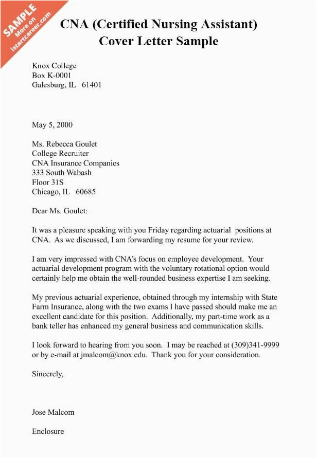 Sample Cover Letter for Resume Nursing assistant 12 13 assistant In Nursing Cover Letter