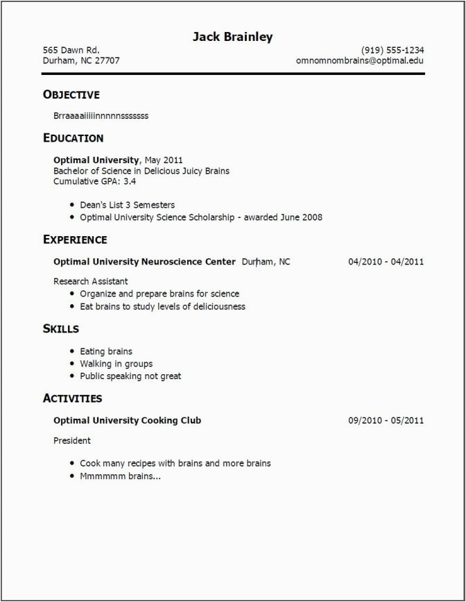 Sample First Resume No Work Experience Resume for First Job No Experience