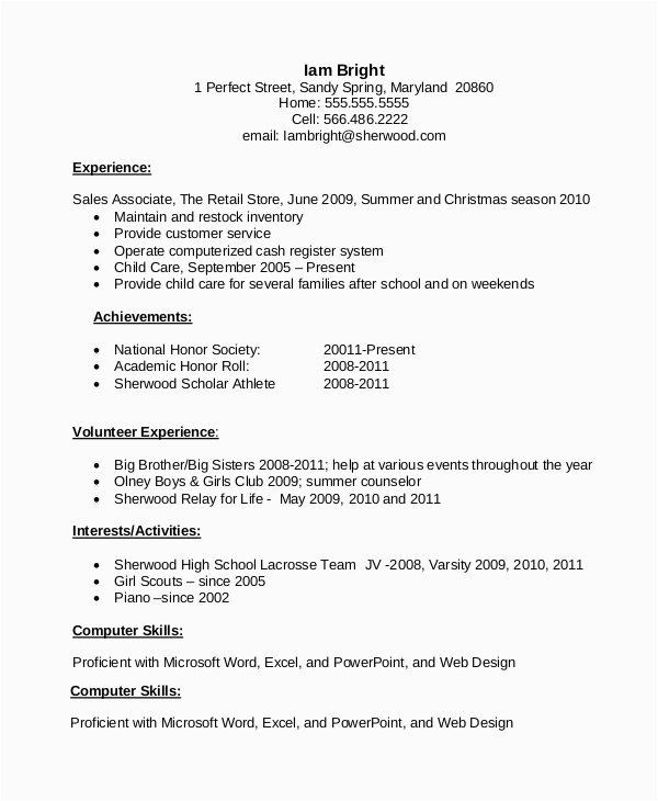 Sample First Time Resume for High School Student Free 8 Resume Samples for Job In Ms Word