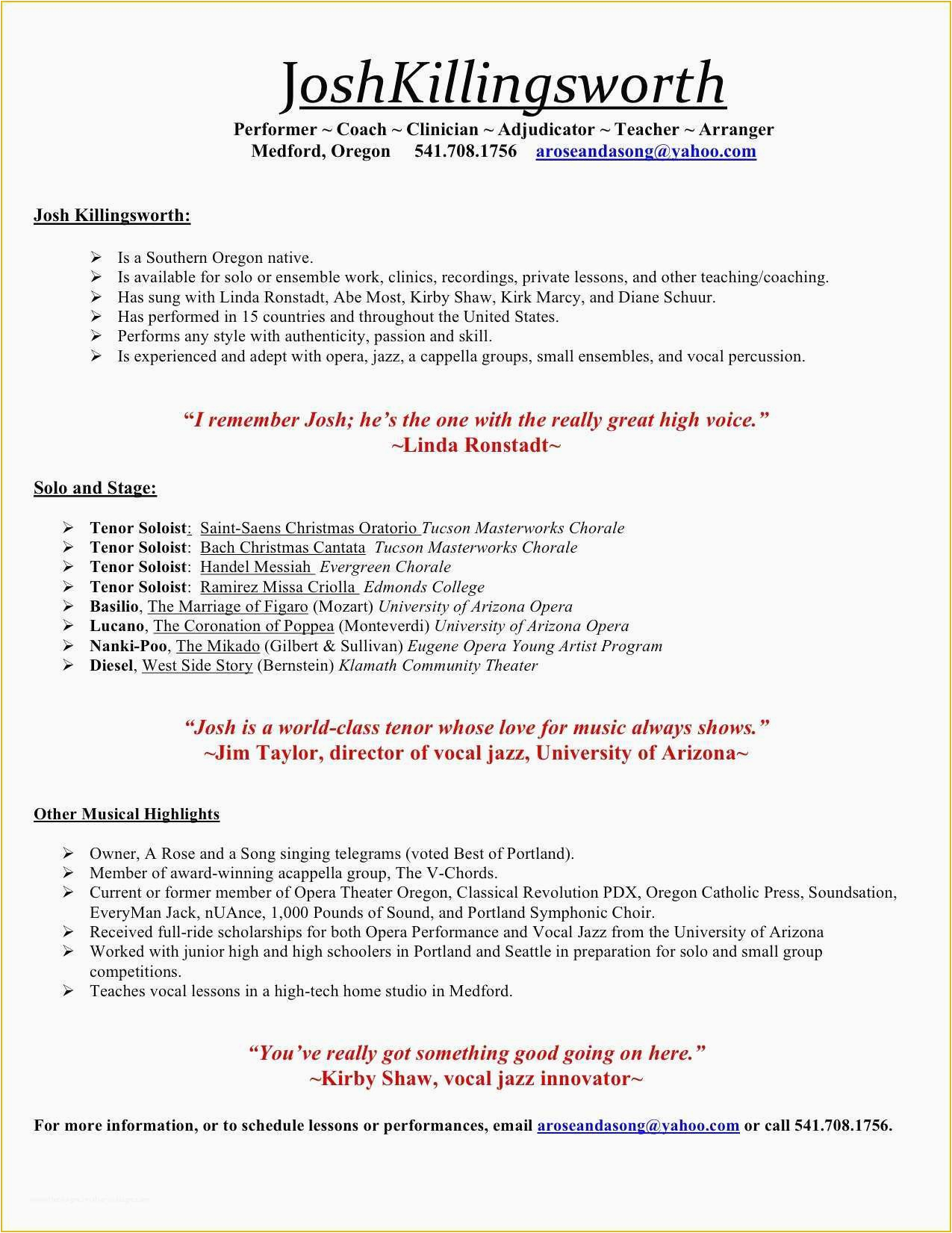 Sample Music Resume for College Application Free Musician Resume Template Entertainment Resume