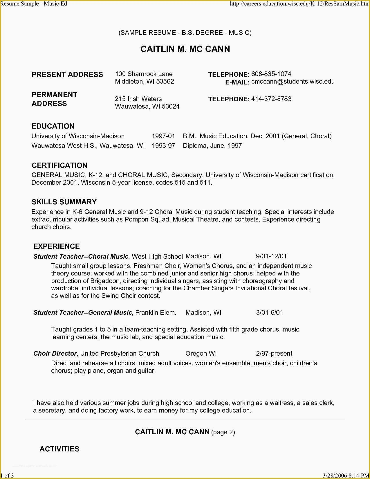 Sample Music Resume for College Application Free Musician Resume Template Musician Resume Template