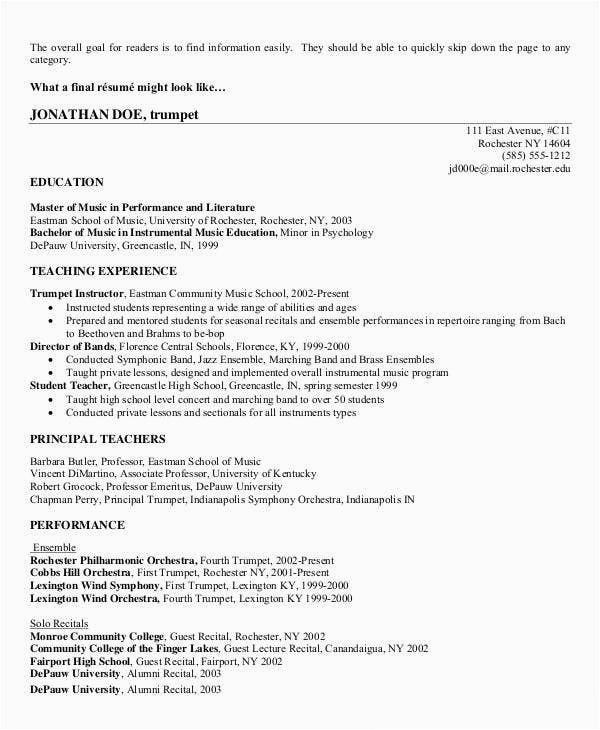 Sample Music Resume for College Application Music Resume for College Applications