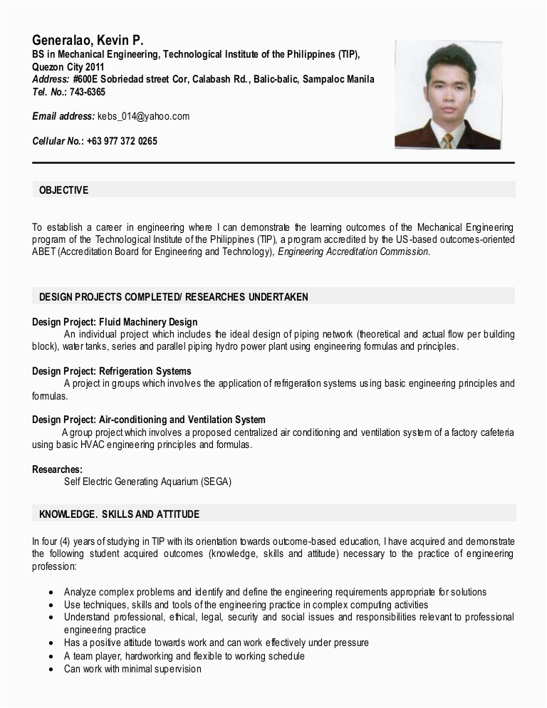 Sample Of Resume for Ojt Engineering Students Ojt Resume
