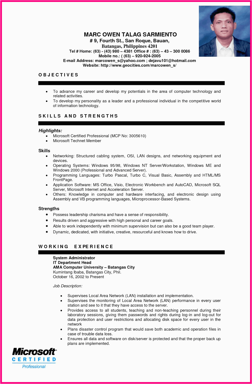 Sample Of Resume for Ojt Engineering Students Sample Resume format for Ojt Students Philippin News