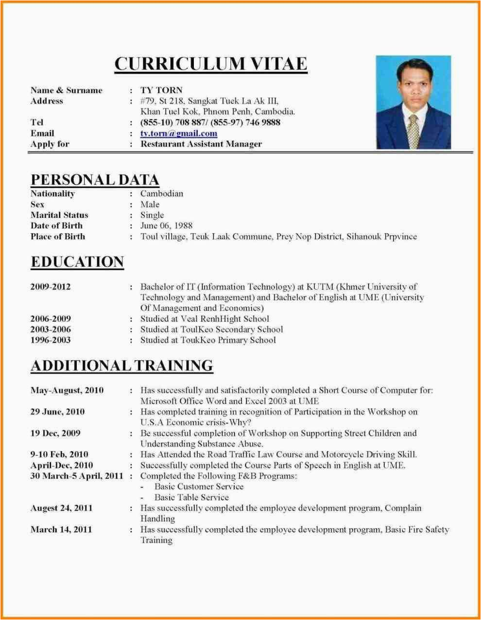 Sample Of Resume Letter for Applying A Job Cv Examples for Job Application