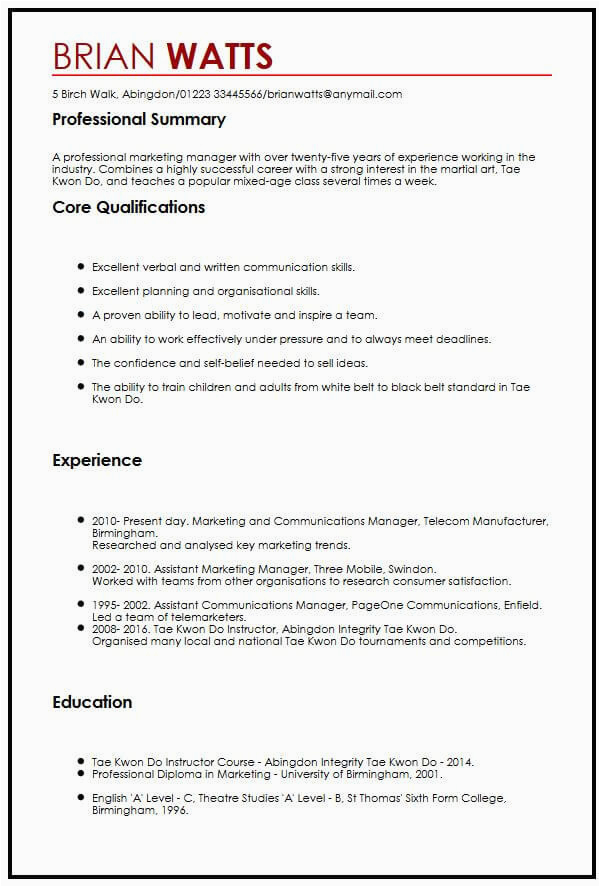 Sample Of Skills and Interest In Resume Cv Sample with Interests Myperfectcv