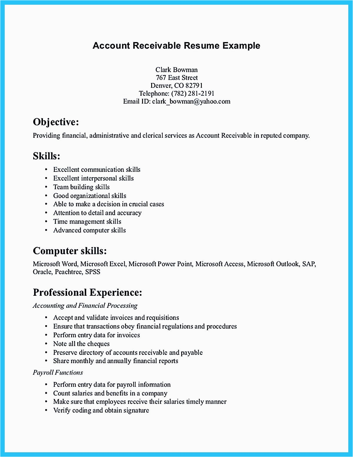Sample Of Skills and Strengths In Resume Perfect Accounts Receivable Resume to Get Hired