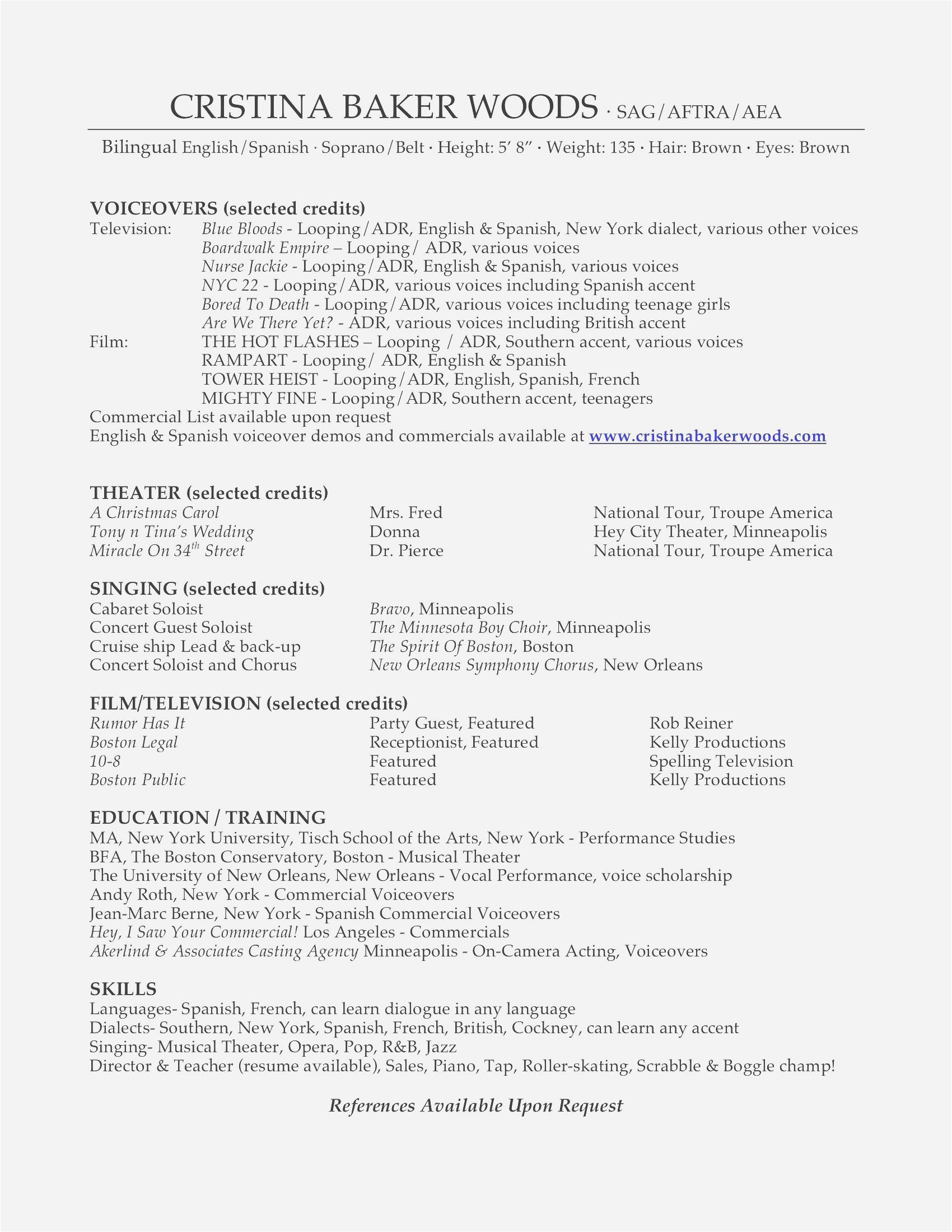 Sample Of Special Skills and Interest In Resume Special Skills for Acting Resume Lovely Acting Resume