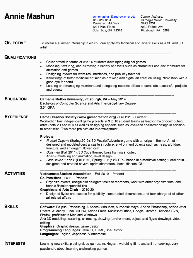 Sample Of Technical Skills In Resume Technical and Artistic Skills Resume Sample