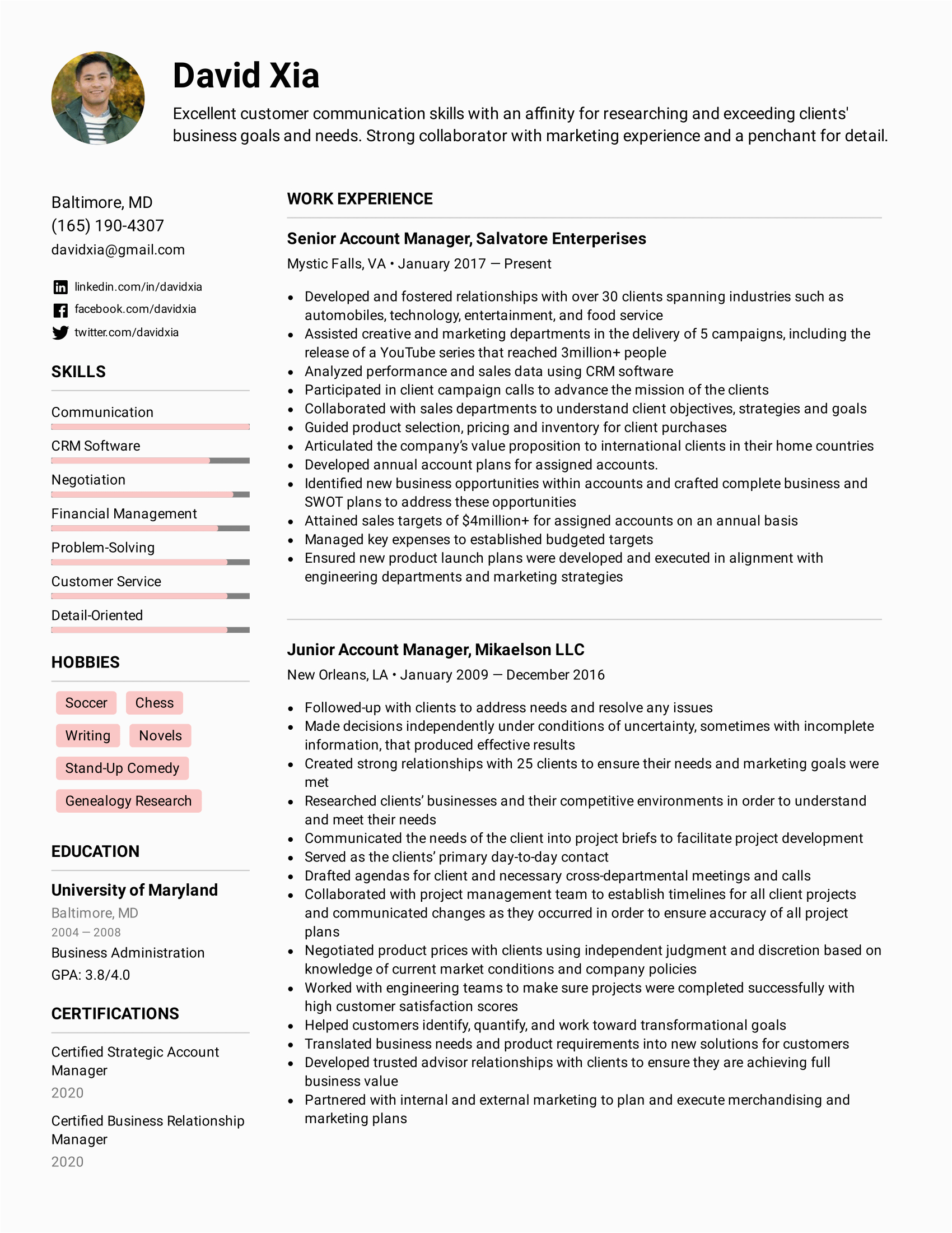 Sample Resume for Account Manager Position Account Manager Resume Example & Writing Tips for 2021