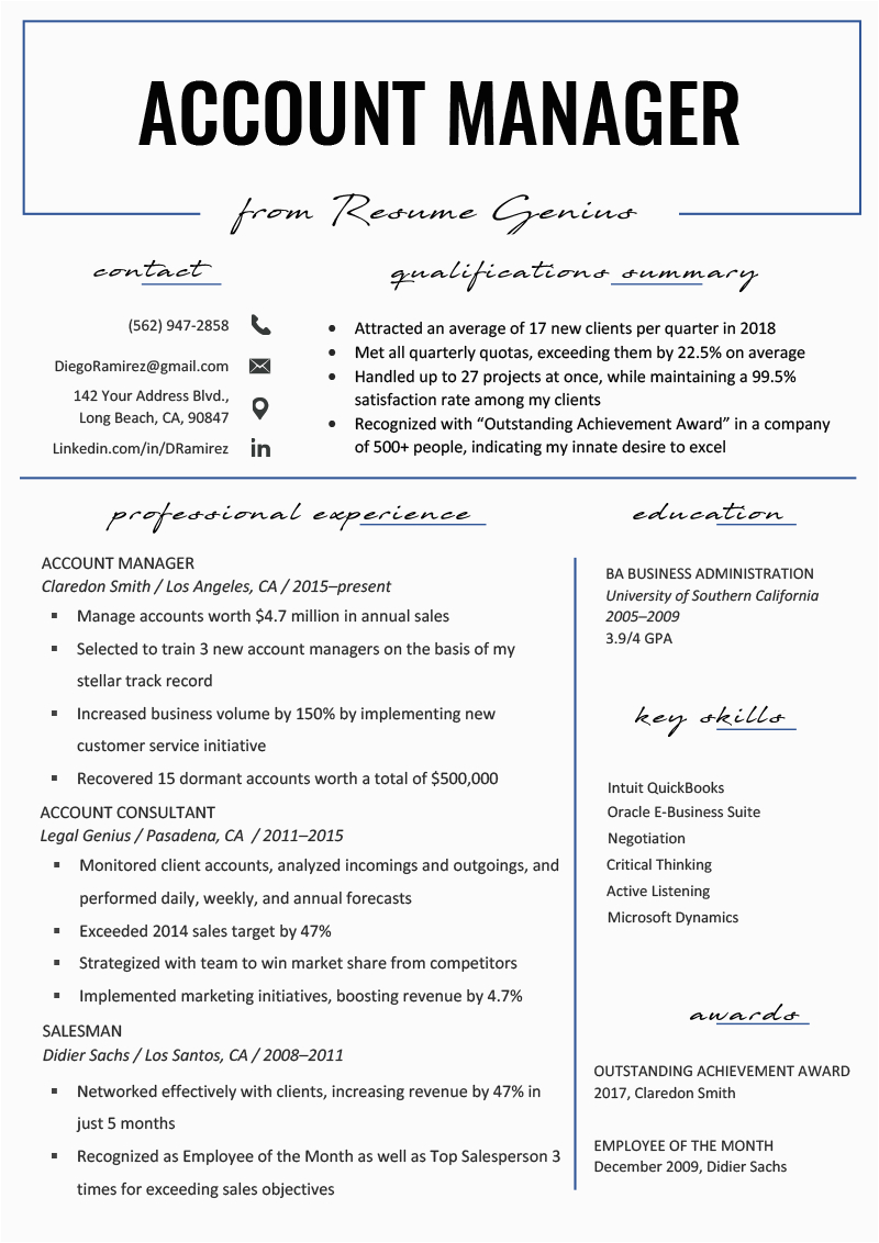 Sample Resume for Account Manager Position Account Manager Resume Sample & Writing Tips