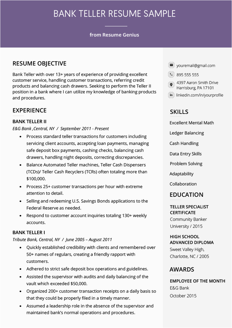 Sample Resume for Applying Bank Jobs Bank Teller Resume Sample & Writing Tips