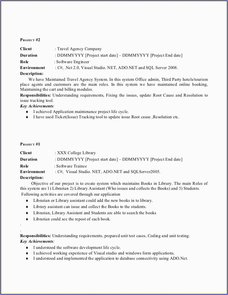 Sample Resume for asp Net Developer Fresher Sample Resume for Dot Net Developer Fresher Resume