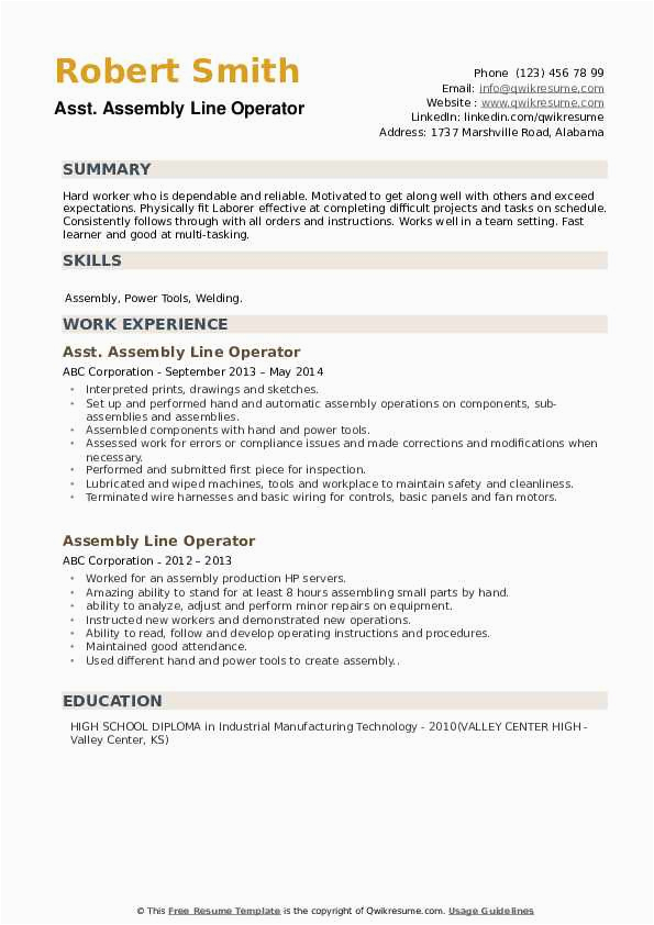 Sample Resume for assembly Line Operator assembly Line Operator Resume Samples
