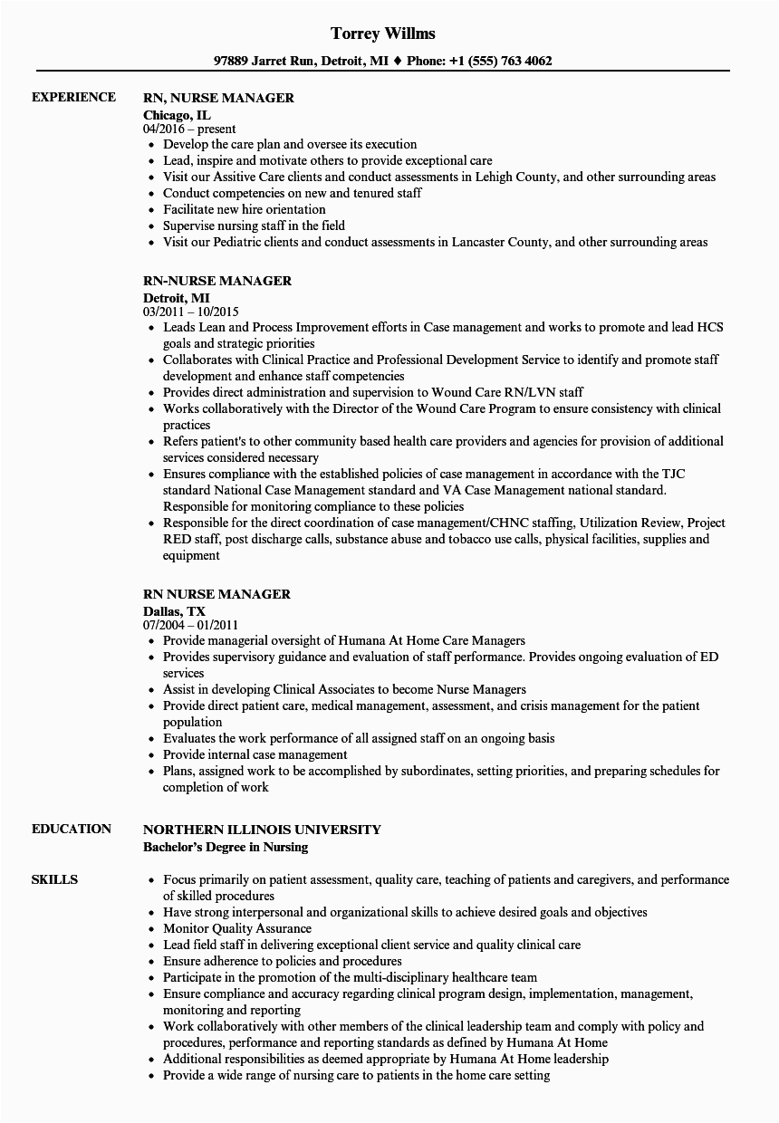 Sample Resume for assistant Nurse Manager Position Nurse Manager Resume Sample Free Resume Templates