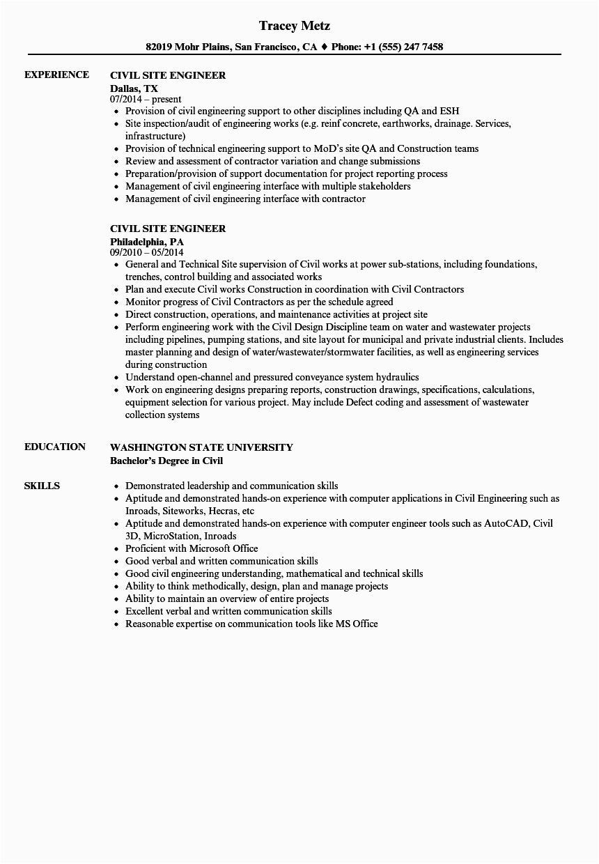 Sample Resume for Civil Site Engineer Civil Site Engineer Resume Samples