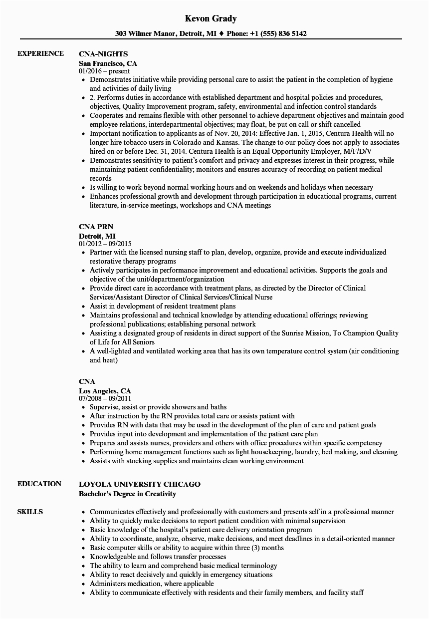 Sample Resume for Cna with Previous Experience 10 11 Sample Cna Resume with Experience