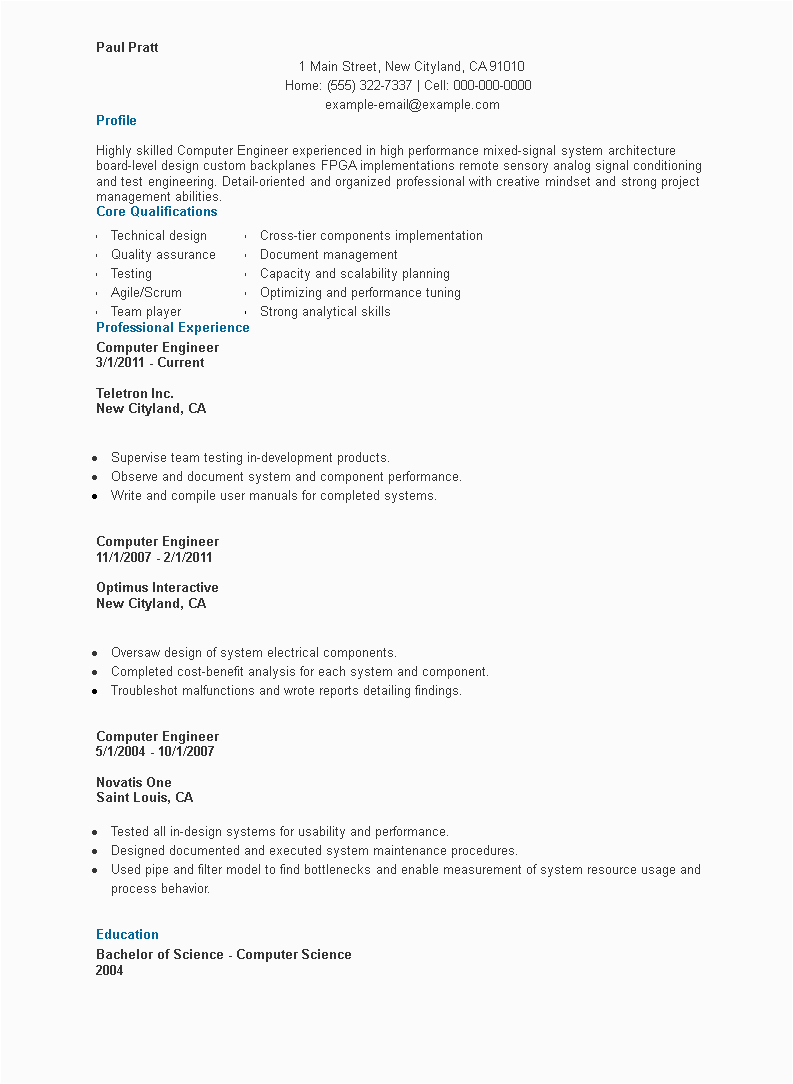 Sample Resume for Computer Engineering Students Puter Engineering Student Resume