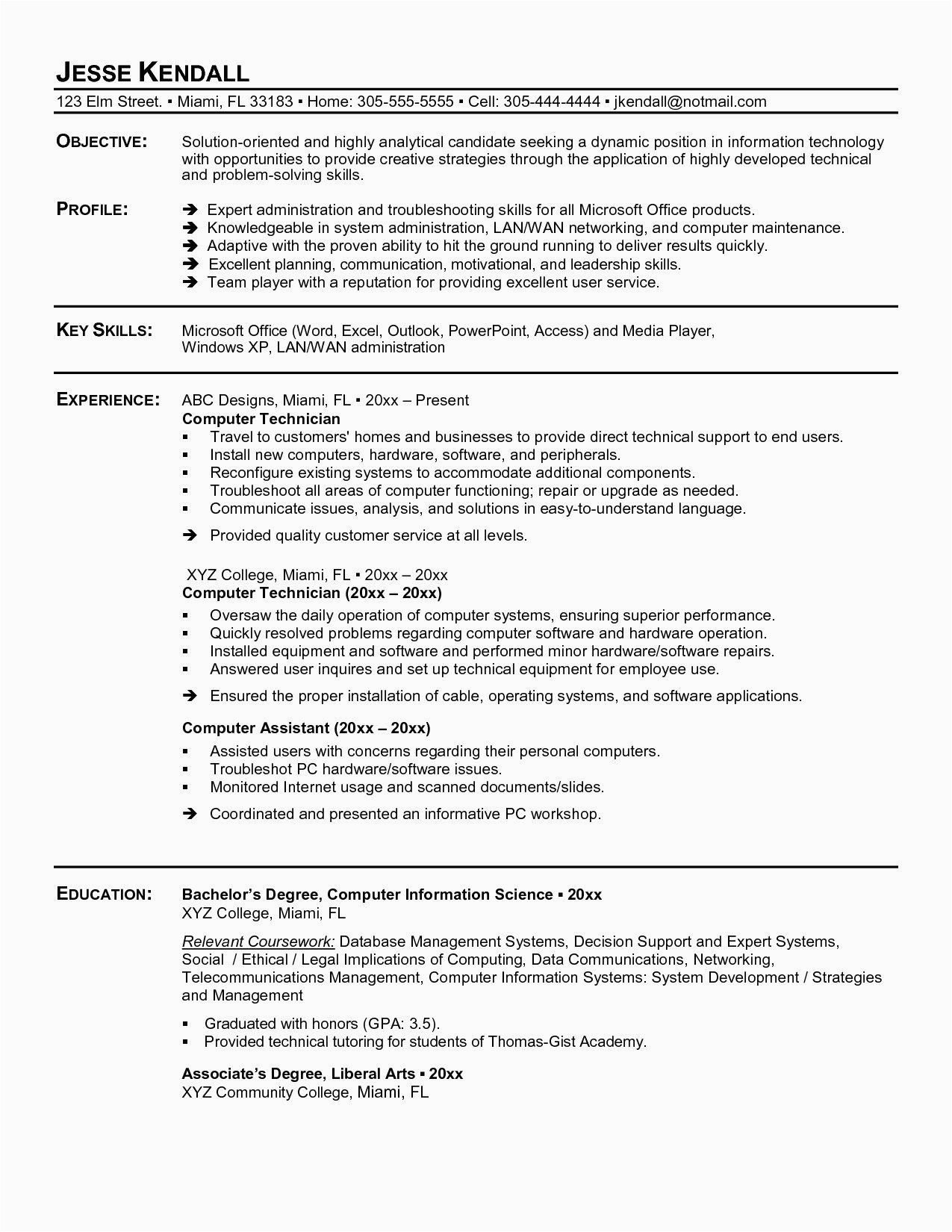 Sample Resume for Computer Repair Technician 30 Puter Technician Resume Skills