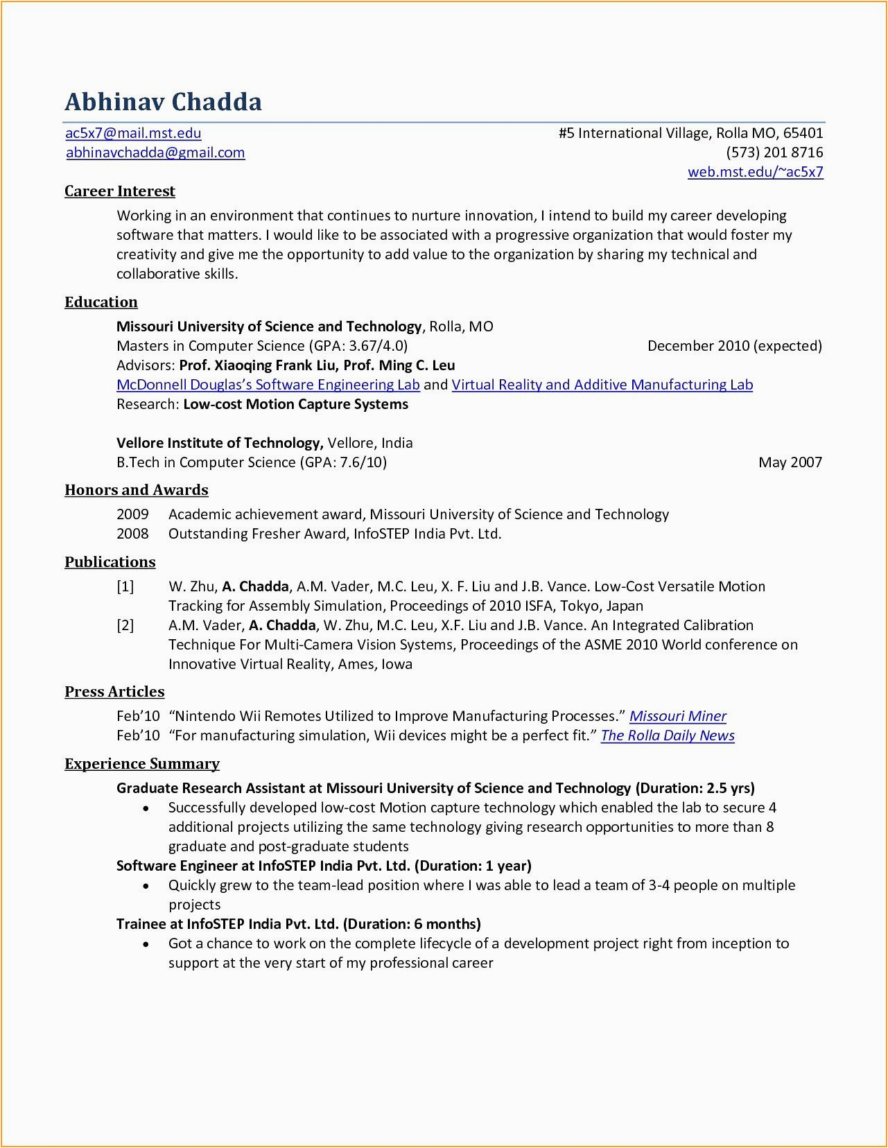 Sample Resume for Computer Science Fresh Graduate Pdf 13 Puter Science Graduate Resume Template Samples