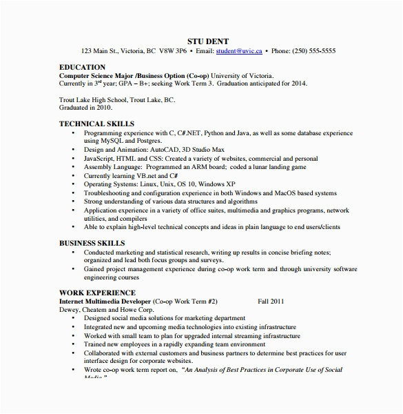 Sample Resume for Computer Science Fresh Graduate Pdf Free 11 Sample Puter Science Resume Templates In Pdf