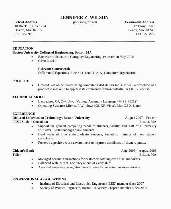 Sample Resume for Computer Science Fresh Graduate Pdf Puter Science